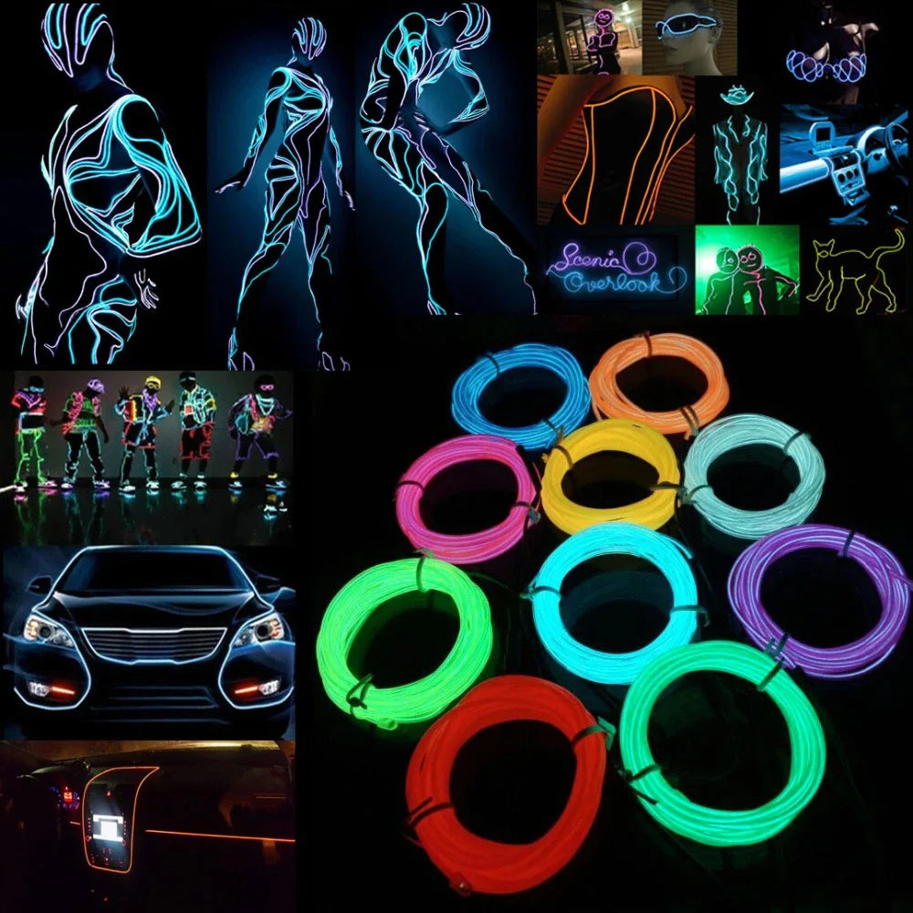 Neon LED Light Glow EL Wire String Strip Rep Rör Dekor Bilfest + Controller