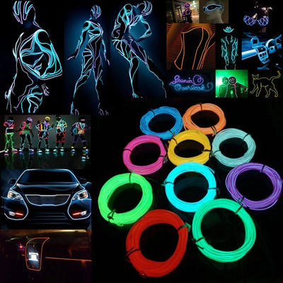 Neon LED Light Glow EL Wire String Strip Rep Rör Dekor Bilfest + Controller