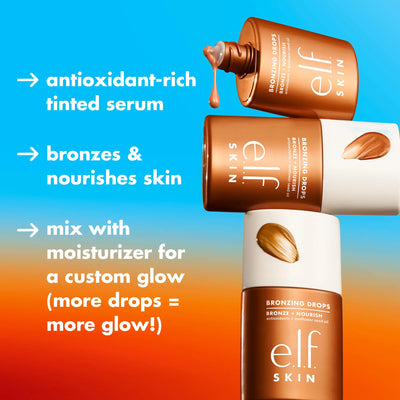 elf SKIN Bronzing Drops, flytande bronzer för ansikte och hud, skapar en solkysst lyster, infunderad med vitamin E, vegan och grymhetsfri, kopparguld