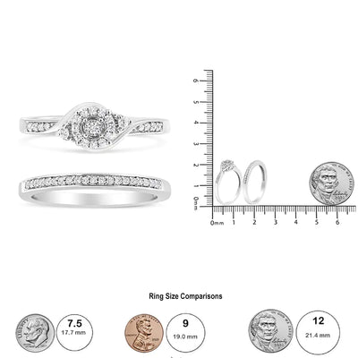 .925 Sterling Silver 1/4 Cttw Diamond Halo och Swirl förlovningsring och vigselringset (IJ-färg, I3 Clarity)