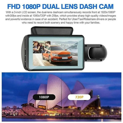 1080P Dual Lens Bil DVR Dash Cam Video Recorder G-Sensor Front och Inside Kamera