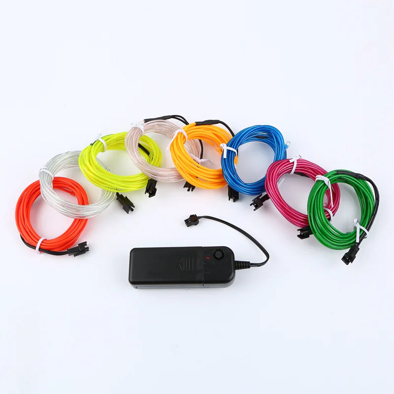 Neon LED Light Glow EL Wire String Strip Rep Rör Dekor Bilfest + Controller