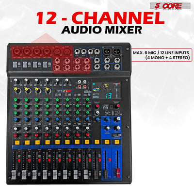 5 Core Audio DJ Mixer 12-kanals ljudkortskonsol med 99 DSP-effekt 48V Phantom Power