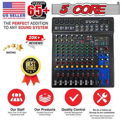 5 Core Audio DJ Mixer 12-kanals ljudkortskonsol med 99 DSP-effekt 48V Phantom Power