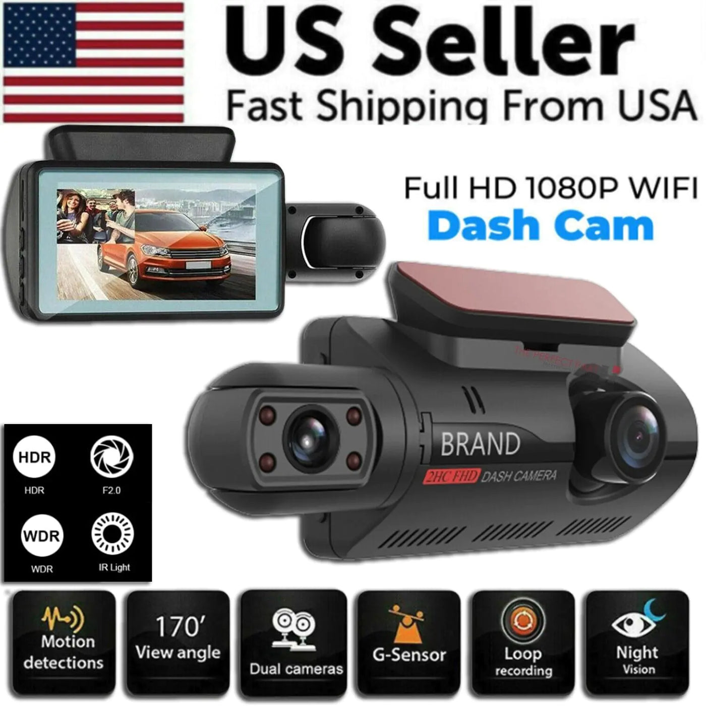 1080P Dual Lens Bil DVR Dash Cam Video Recorder G-Sensor Front och Inside Kamera