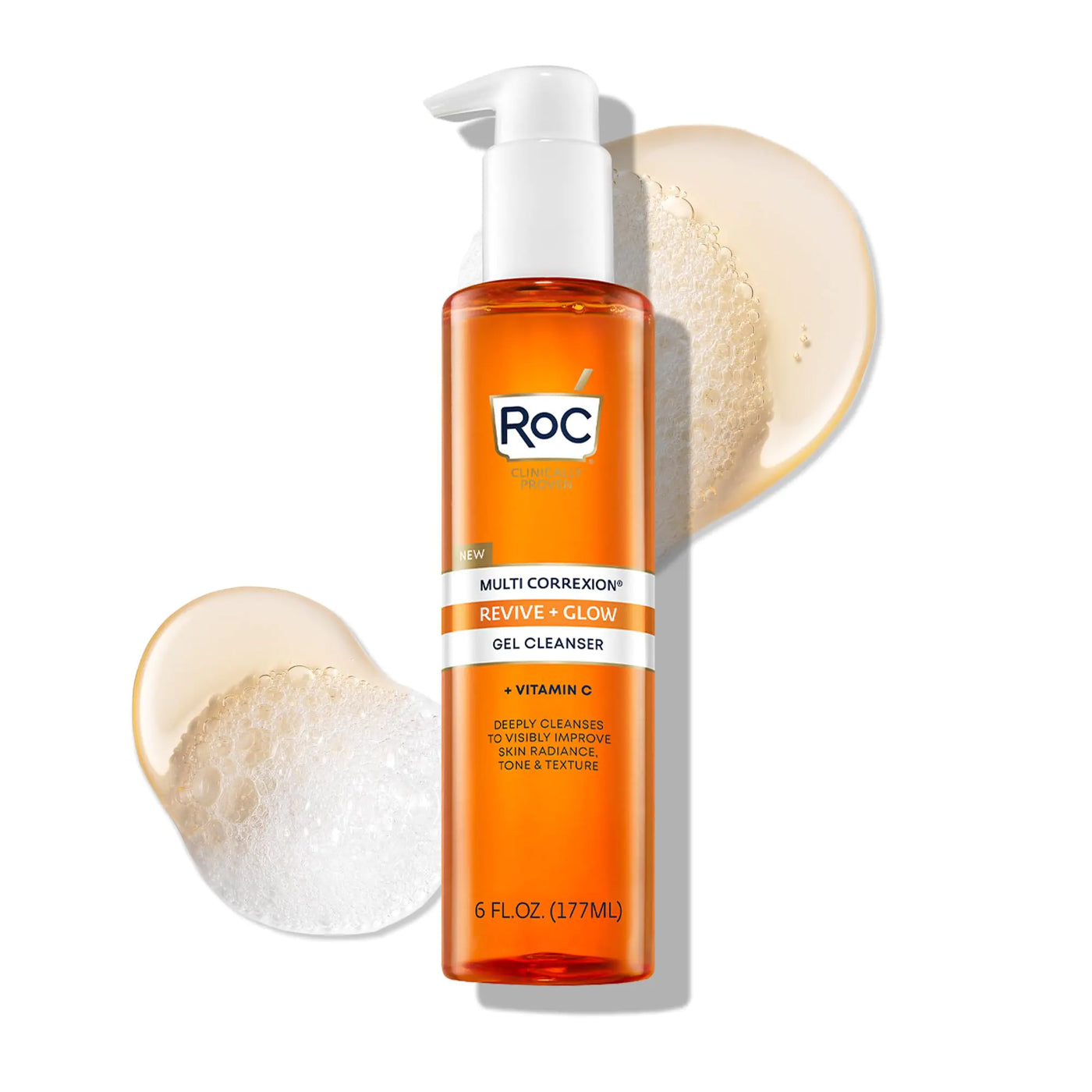 RoC Multi Correxion Revive + Glow Gel ansiktsrengöring med vitamin C och glykolsyra, parabenfri, sulfatfri hudvård, 6 uns