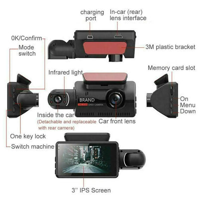 1080P Dual Lens Bil DVR Dash Cam Video Recorder G-Sensor Front och Inside Kamera